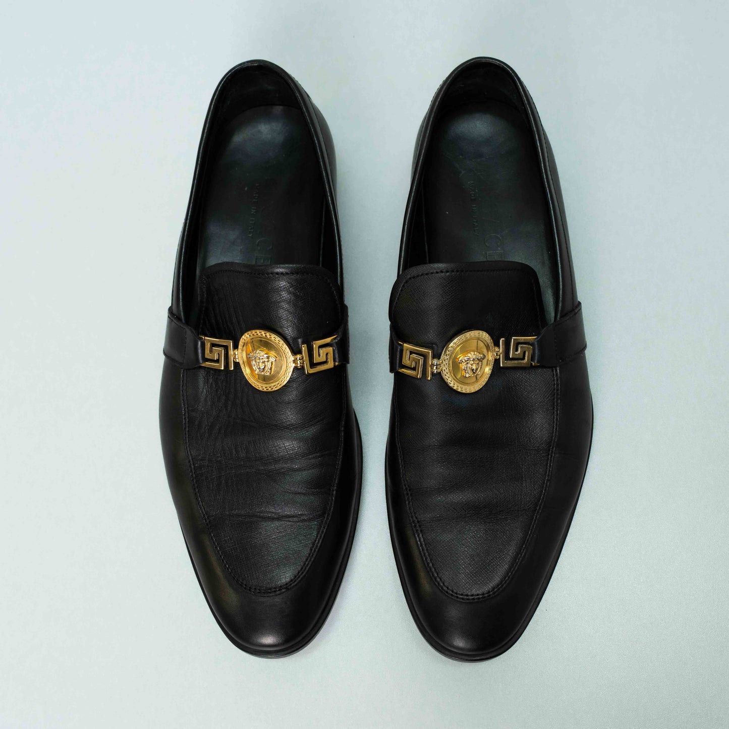 Versace Black Leather Medusa Slip-On Dress Loafers