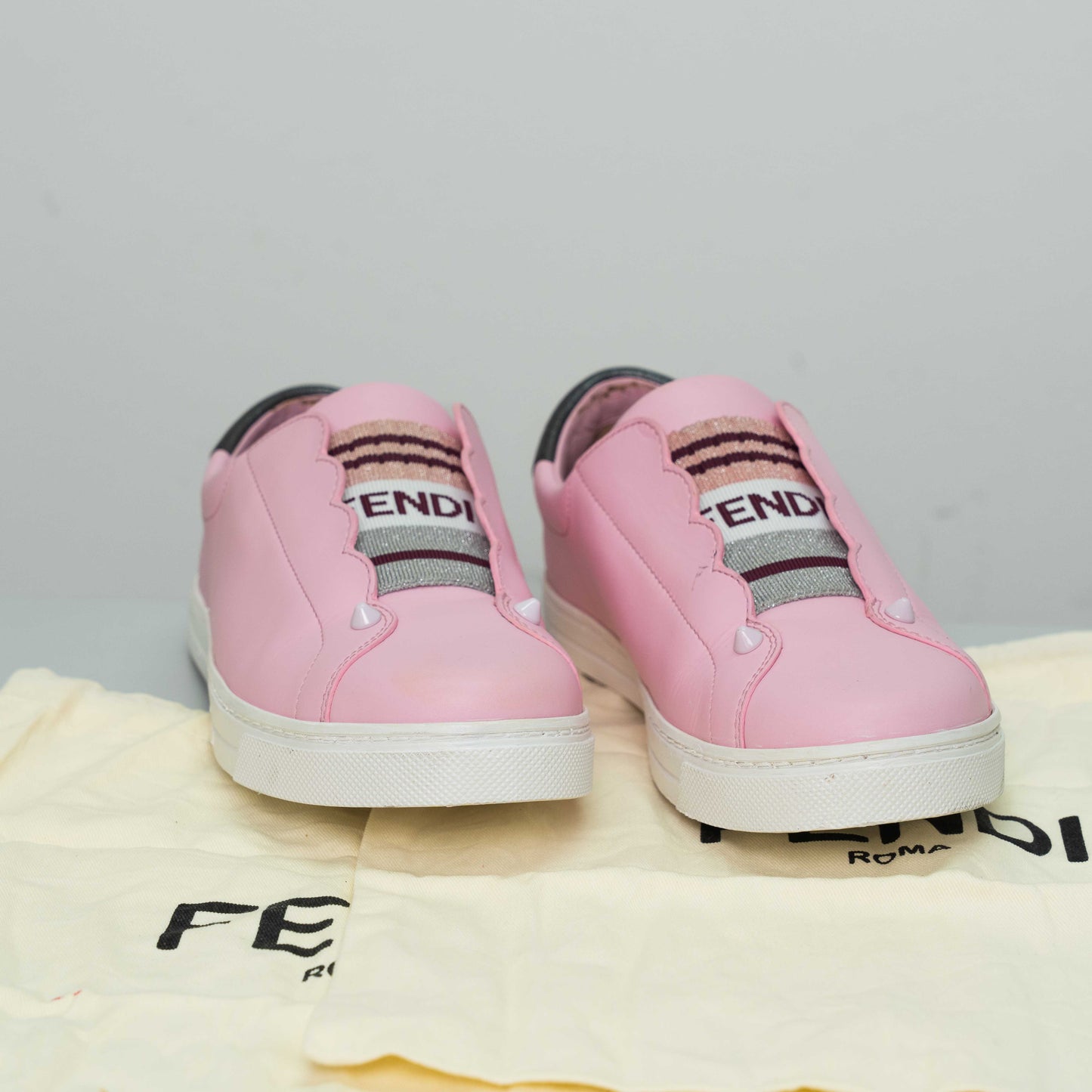 Fendi Pink Rockoclick Knit Sneakers