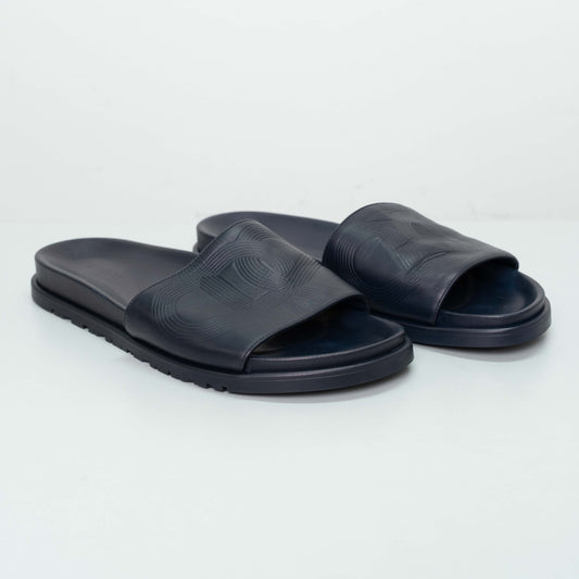 Hermes Biarritz Navy Mule in Calfskin Leather