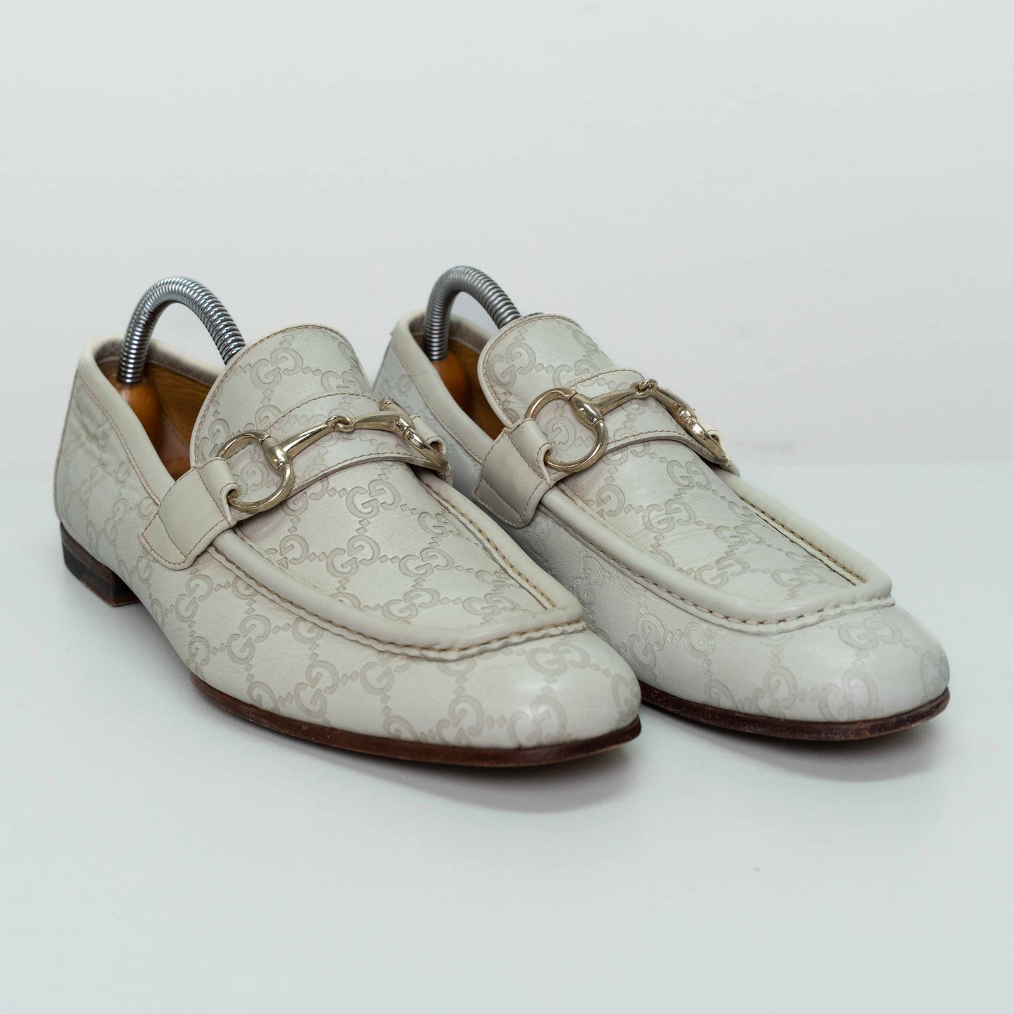 Gucci GG Cream Leather Horsebit Loafers