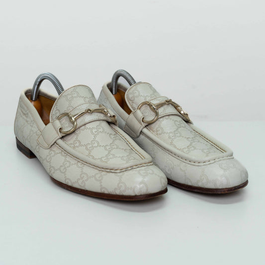 Gucci GG Cream Leather Horsebit Loafers