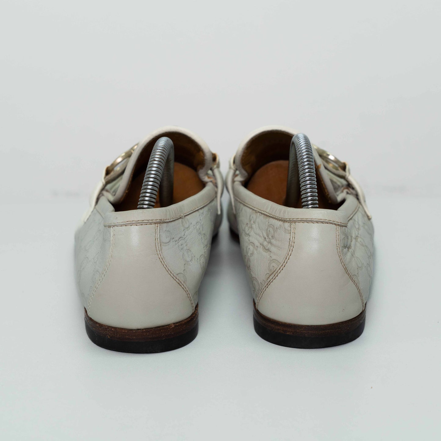 Gucci GG Cream Leather Horsebit Loafers