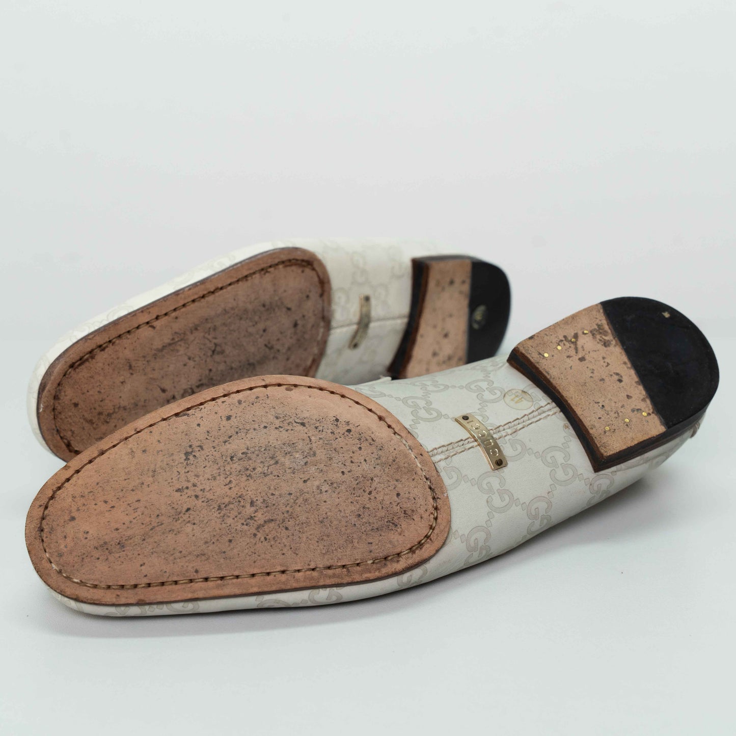 Gucci GG Cream Leather Horsebit Loafers