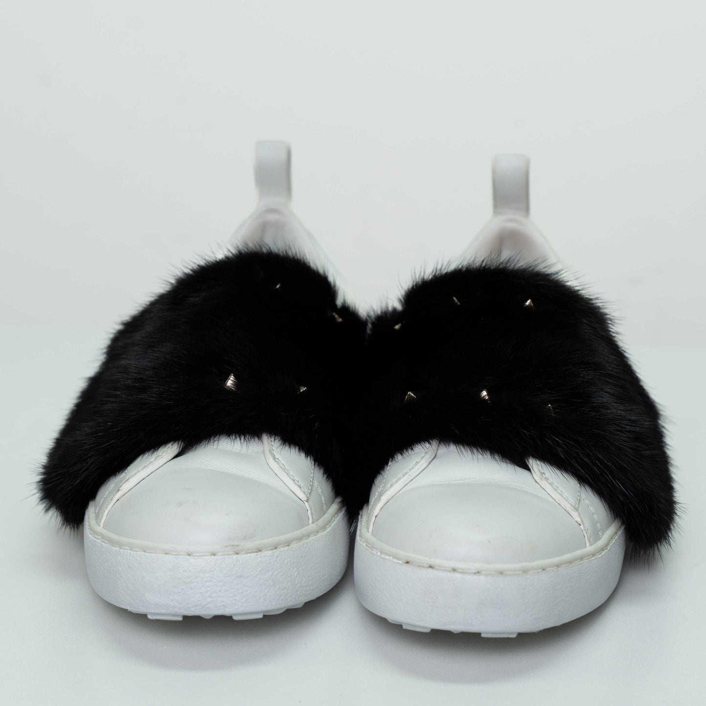 Valentino Garavani White Leather Mink Fur Strap Sneakers