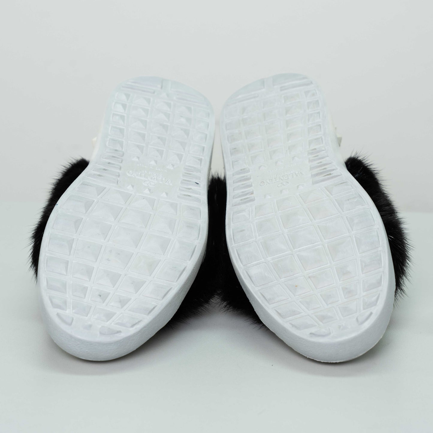 Valentino Garavani White Leather Mink Fur Strap Sneakers