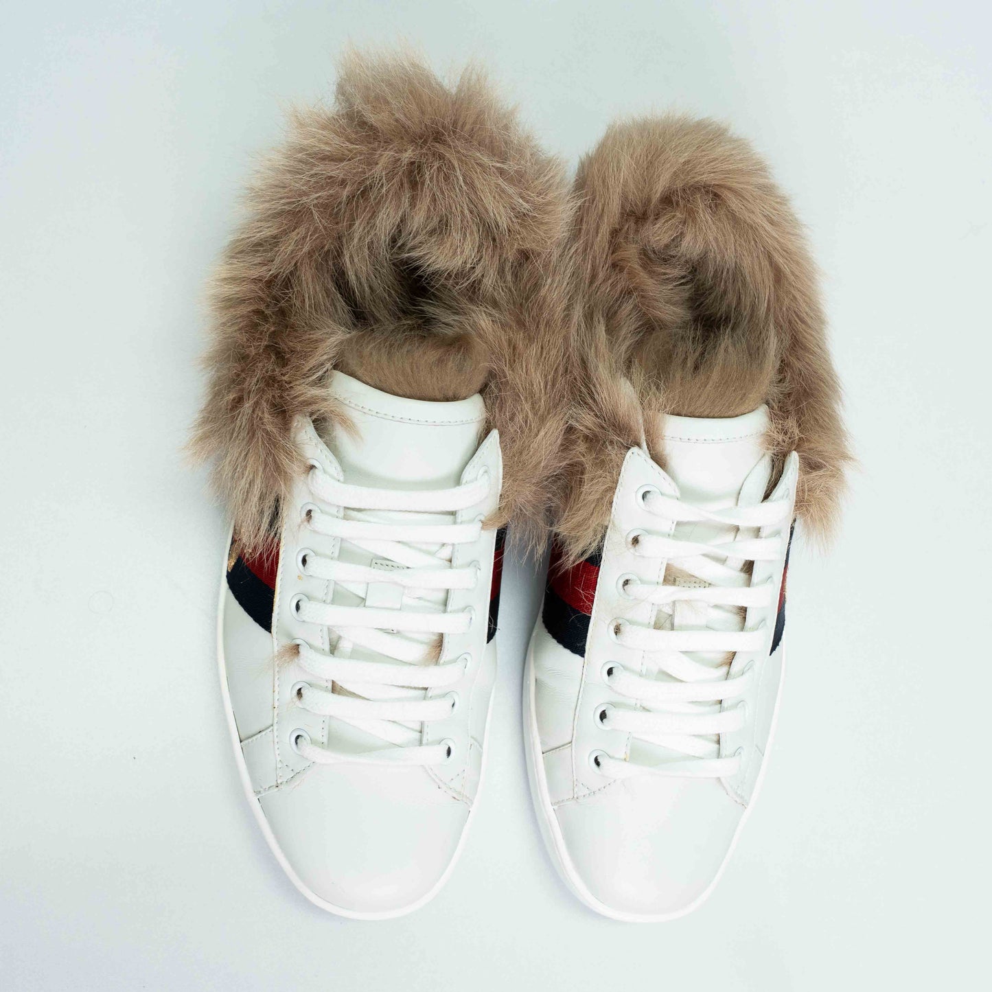 Gucci Ace Fur White Leather Bee Sneakers