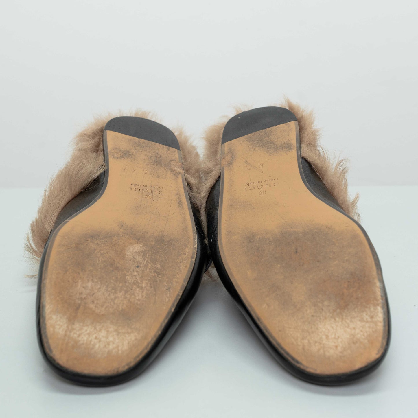 Gucci Princetown Black Leather Fur Mules