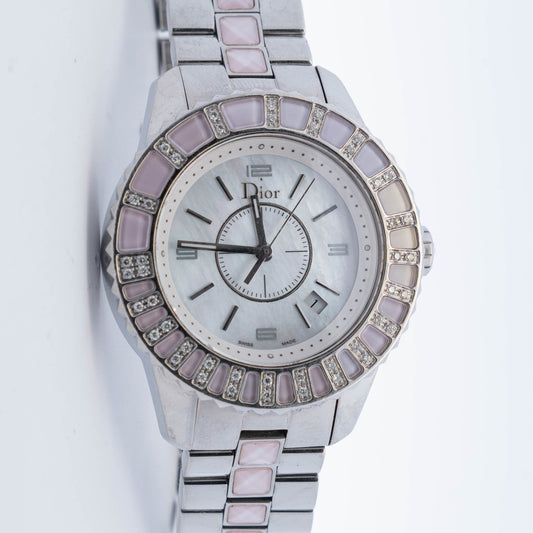 Dior Christal Pink Ceramic Diamond Bezel Watch