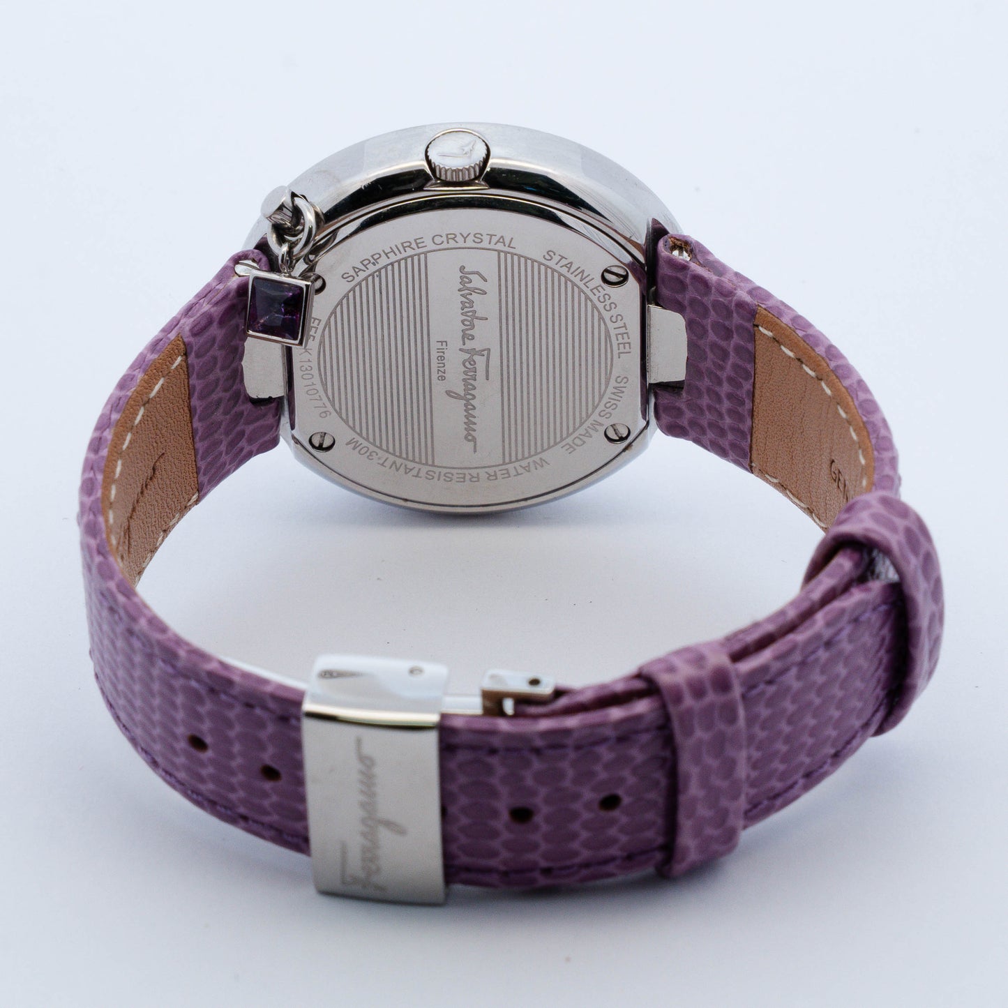 Salvatore Ferragamo Gancino Purple Amethyst Bezel Watch