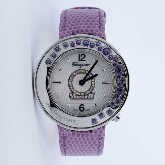 Salvatore Ferragamo Gancino Purple Amethyst Bezel Watch
