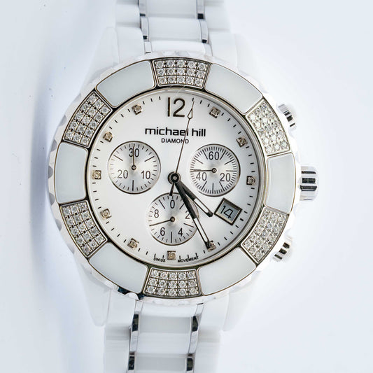 Michael Hill Diamond Chronograph White Ceramic Watch