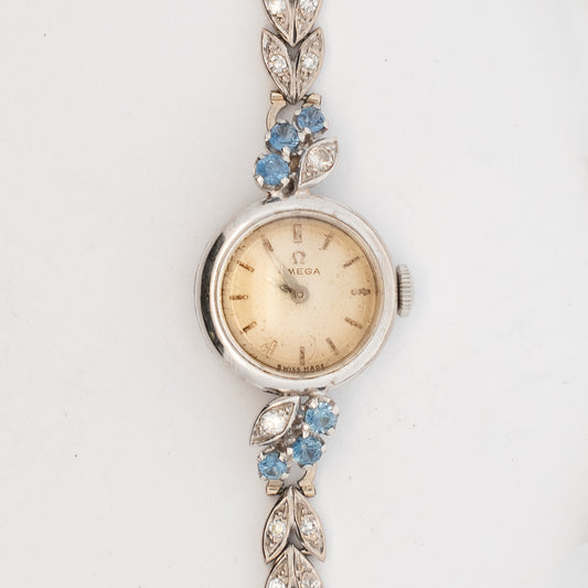 Omega Ladies Vintage Diamond & Sapphire 18ct Gold Watch