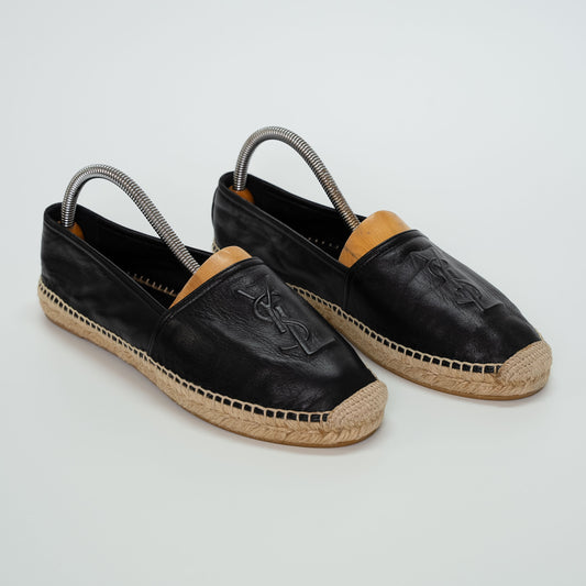 Saint Laurent Black Leather YSL Espadrilles
