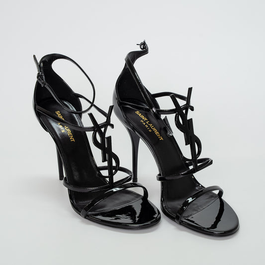 Saint Laurent Black Cassandra 100 Patent Sandals