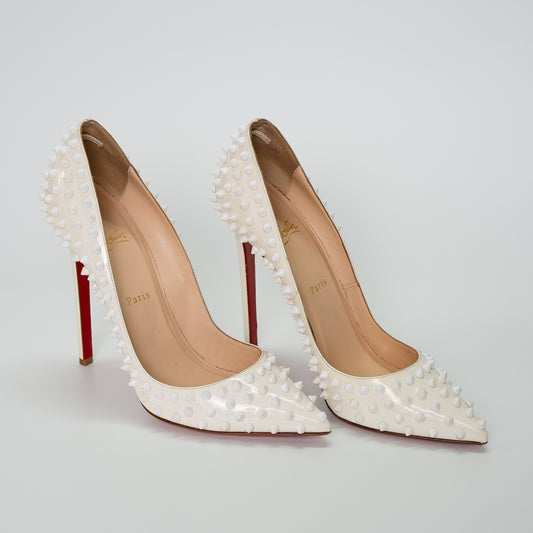 Christian Louboutin White Spike Leather Pumps