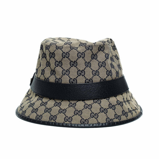 Gucci GG Canvas Blue Leather Bucket Hat