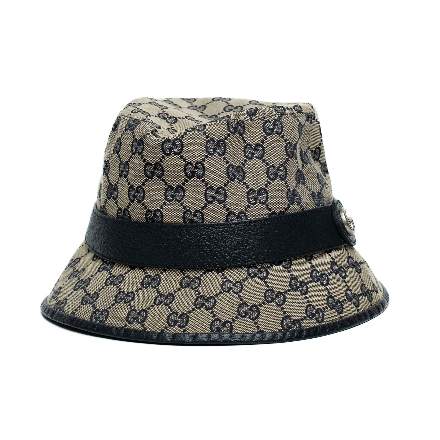 Gucci GG Canvas Blue Leather Bucket Hat