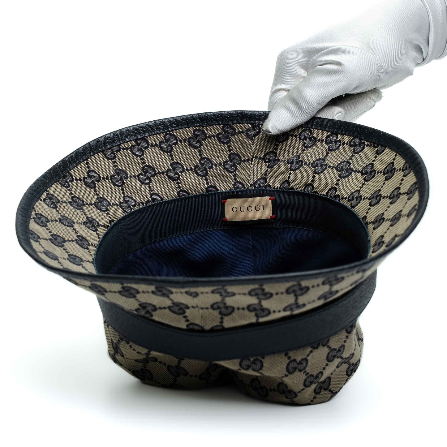 Gucci GG Canvas Blue Leather Bucket Hat