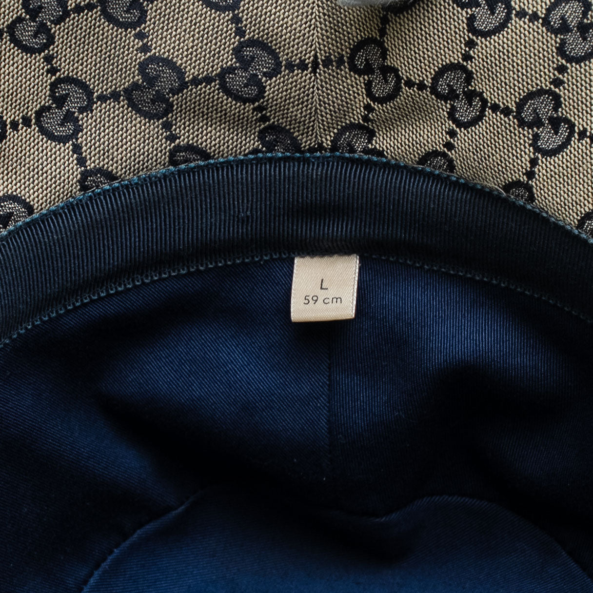 Gucci GG Canvas Blue Leather Bucket Hat