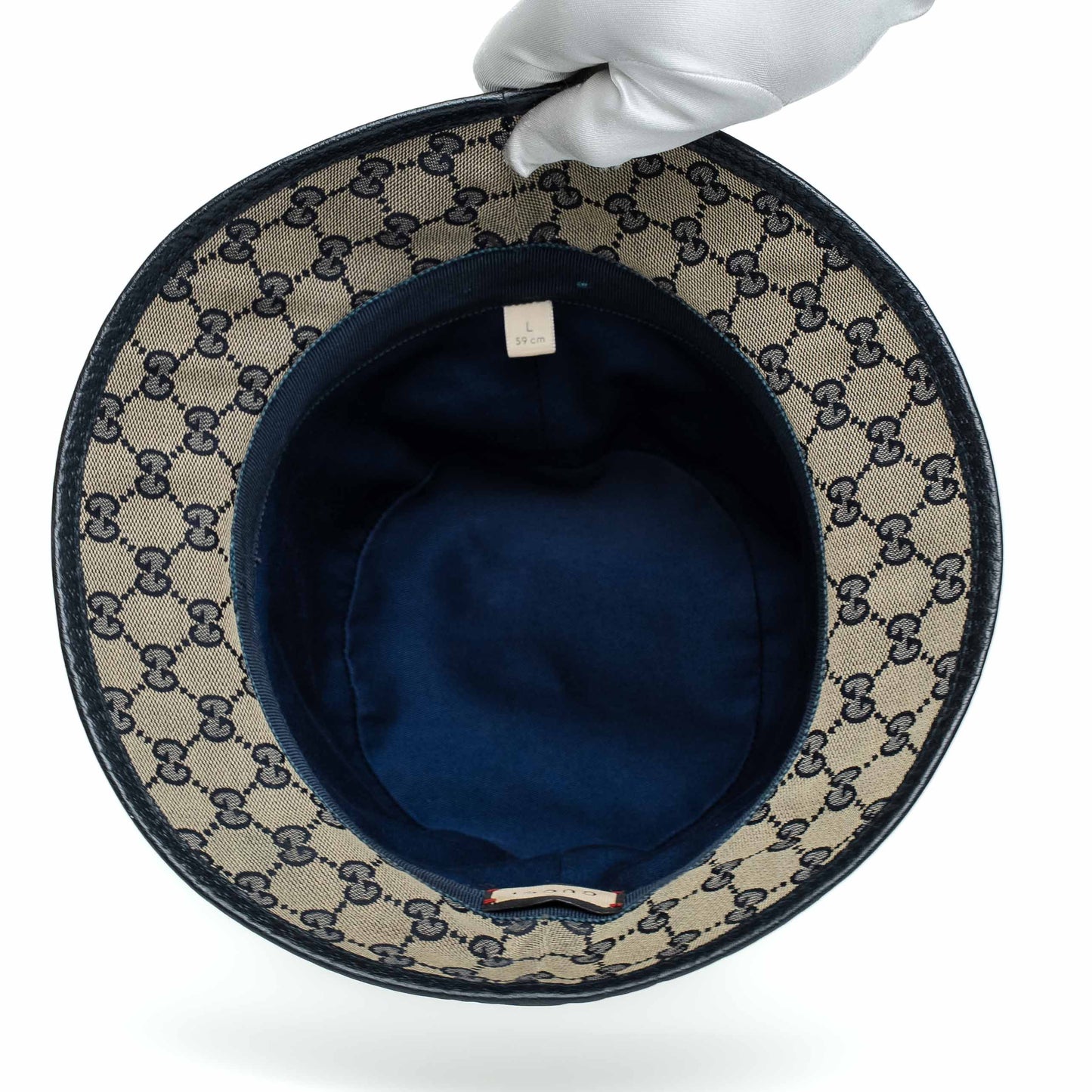 Gucci GG Canvas Blue Leather Bucket Hat