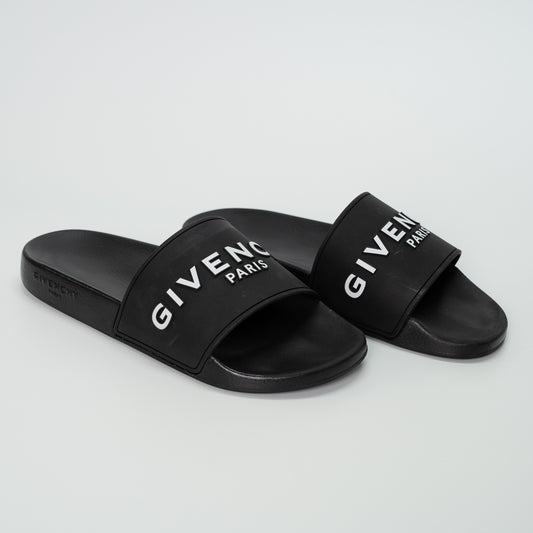 Givenchy Paris Black Logo Slide Sandals
