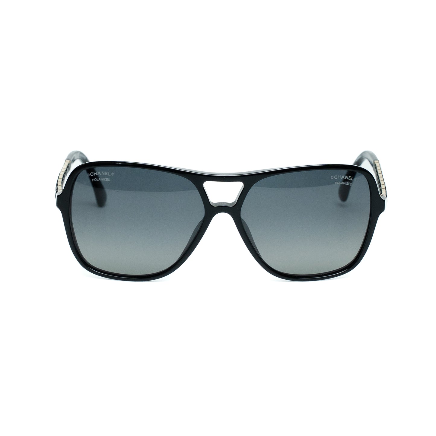 Chanel Black Polarized CC Chain Pilot Sunglasses