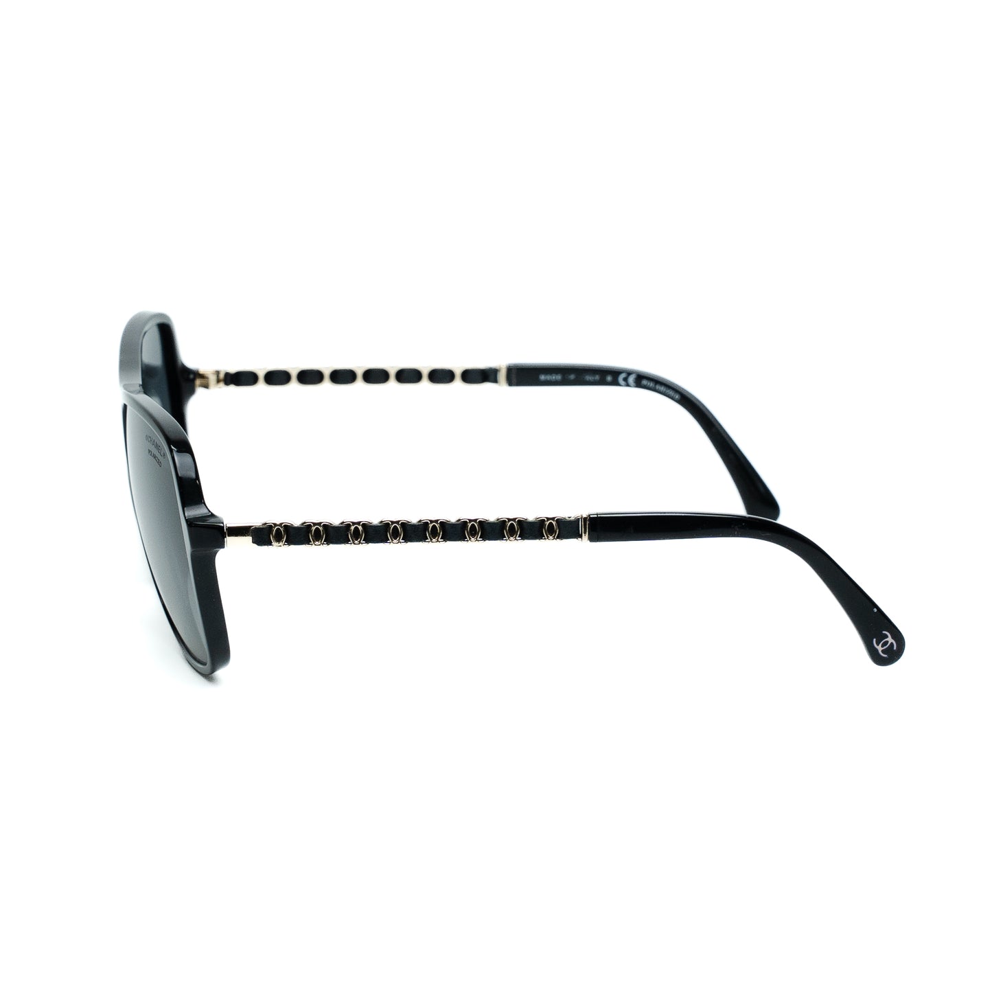 Chanel Black Polarized CC Chain Pilot Sunglasses