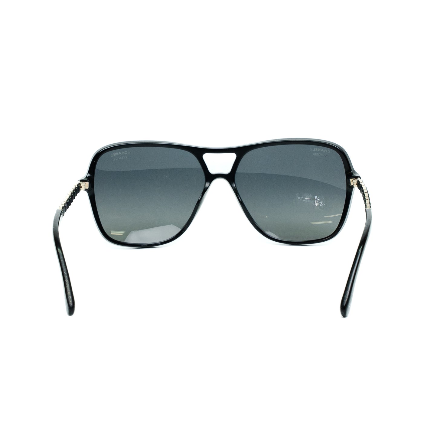 Chanel Black Polarized CC Chain Pilot Sunglasses