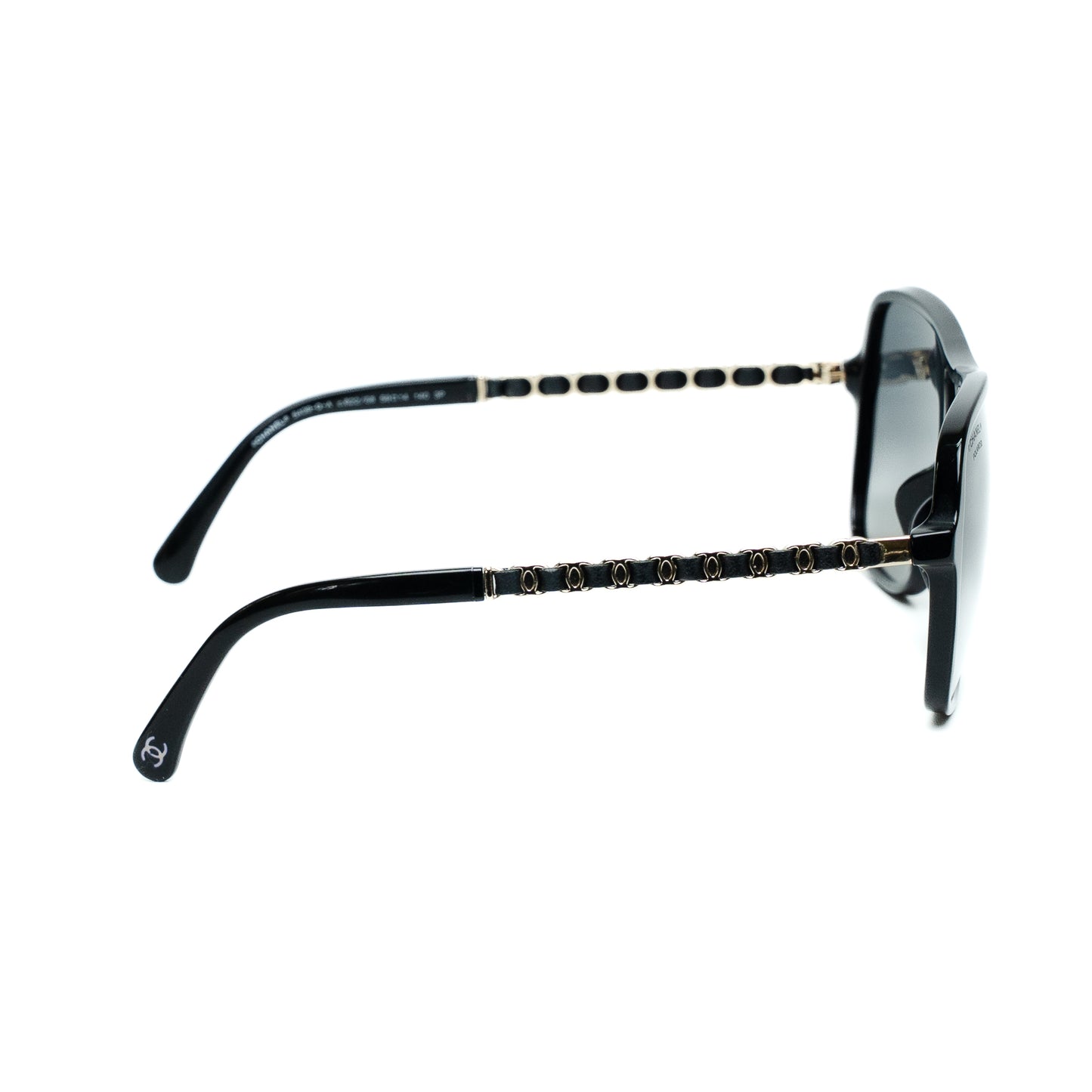Chanel Black Polarized CC Chain Pilot Sunglasses