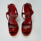 Gucci Vernice Red Microguccissima Patent Wedge Sandals