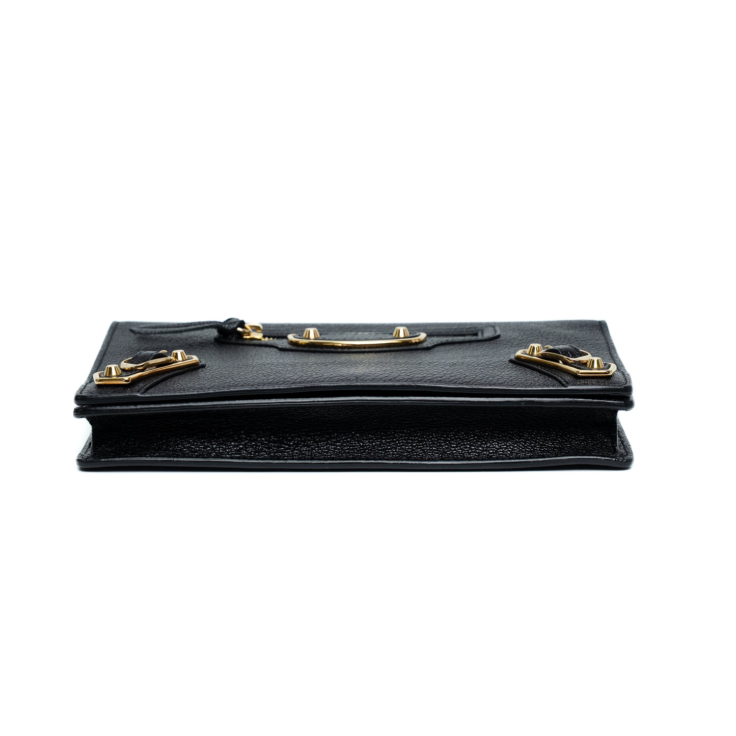 Balenciaga Metallic Edge Black Leather Chain Wallet