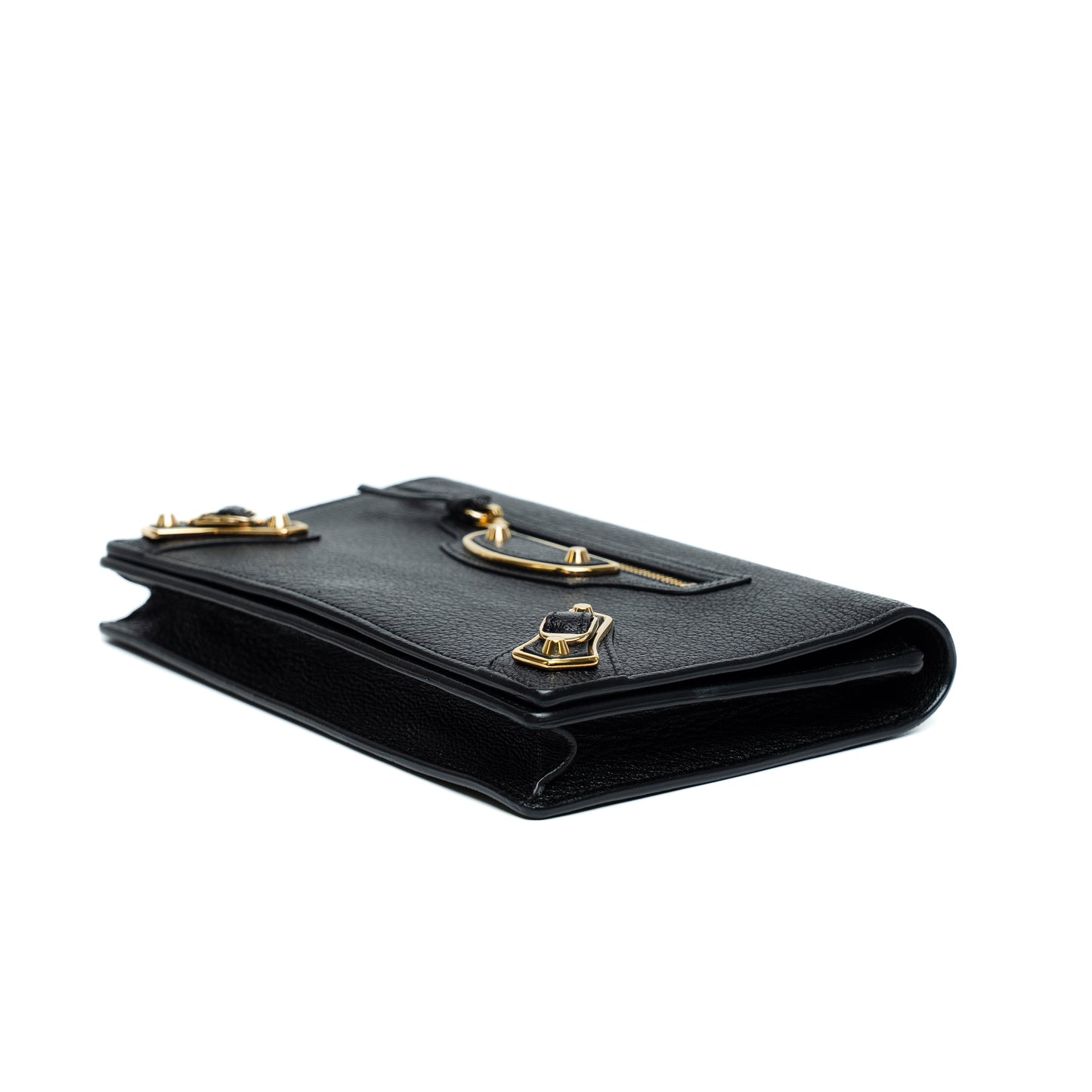 Balenciaga Metallic Edge Black Leather Chain Wallet