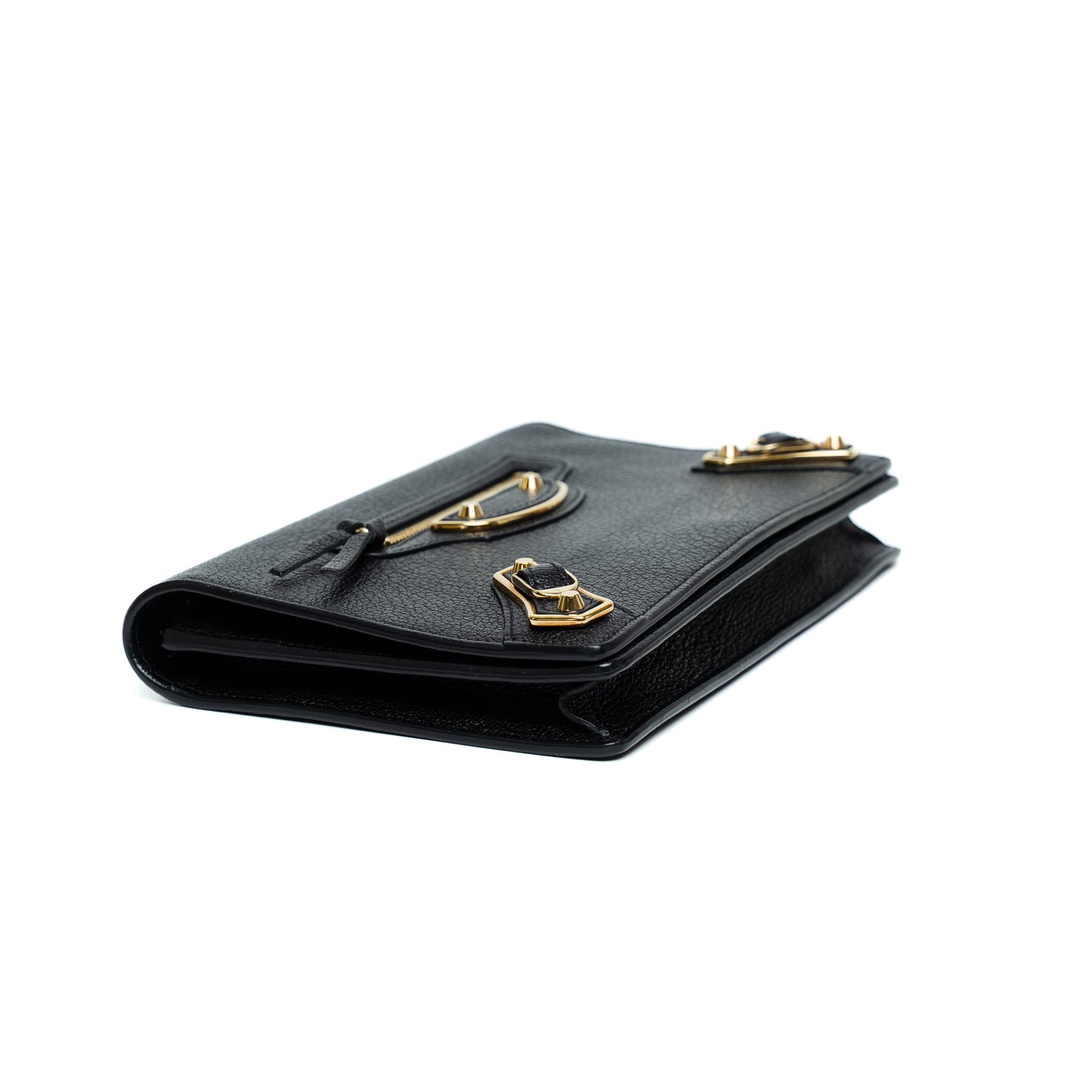 Balenciaga Metallic Edge Black Leather Chain Wallet