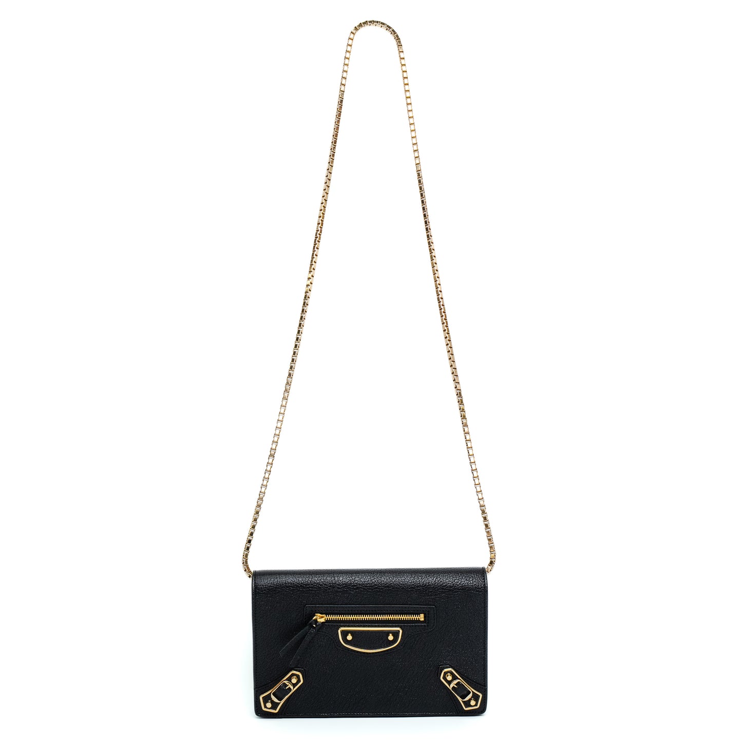 Balenciaga Metallic Edge Black Leather Chain Wallet