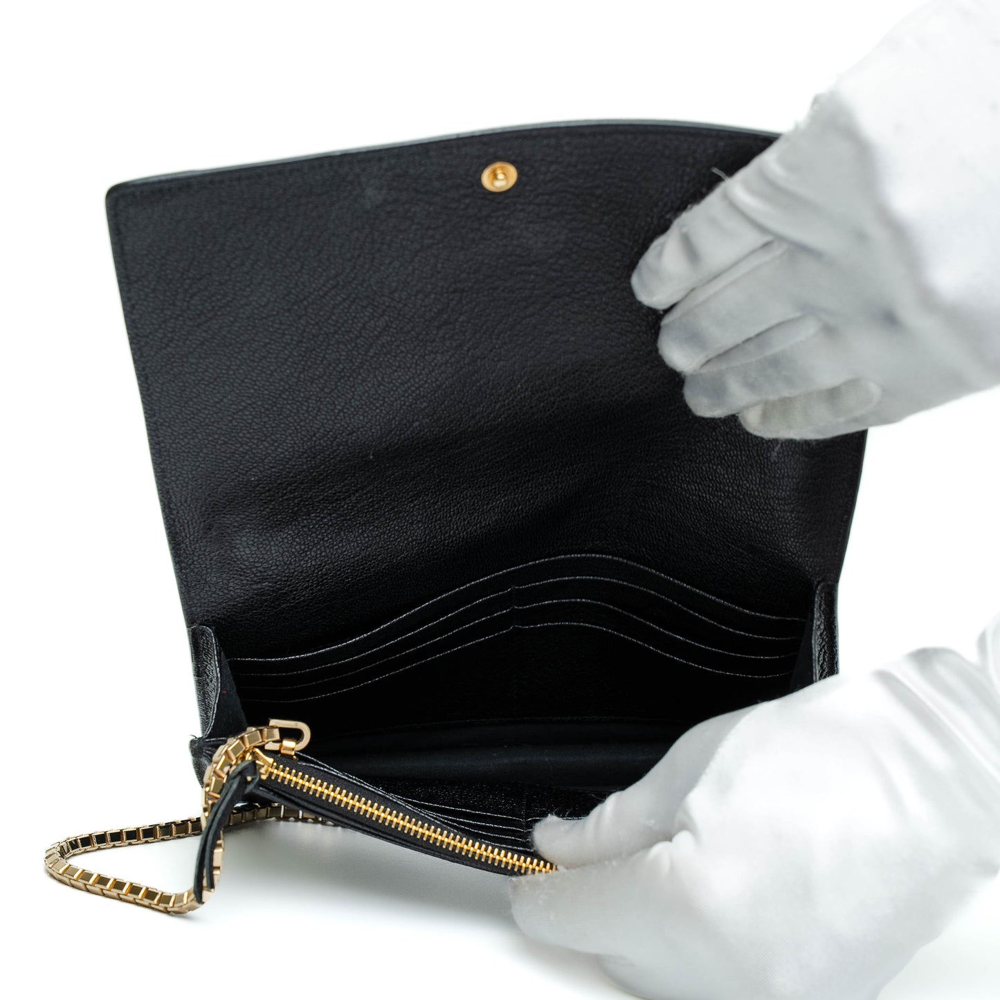 Balenciaga Metallic Edge Black Leather Chain Wallet