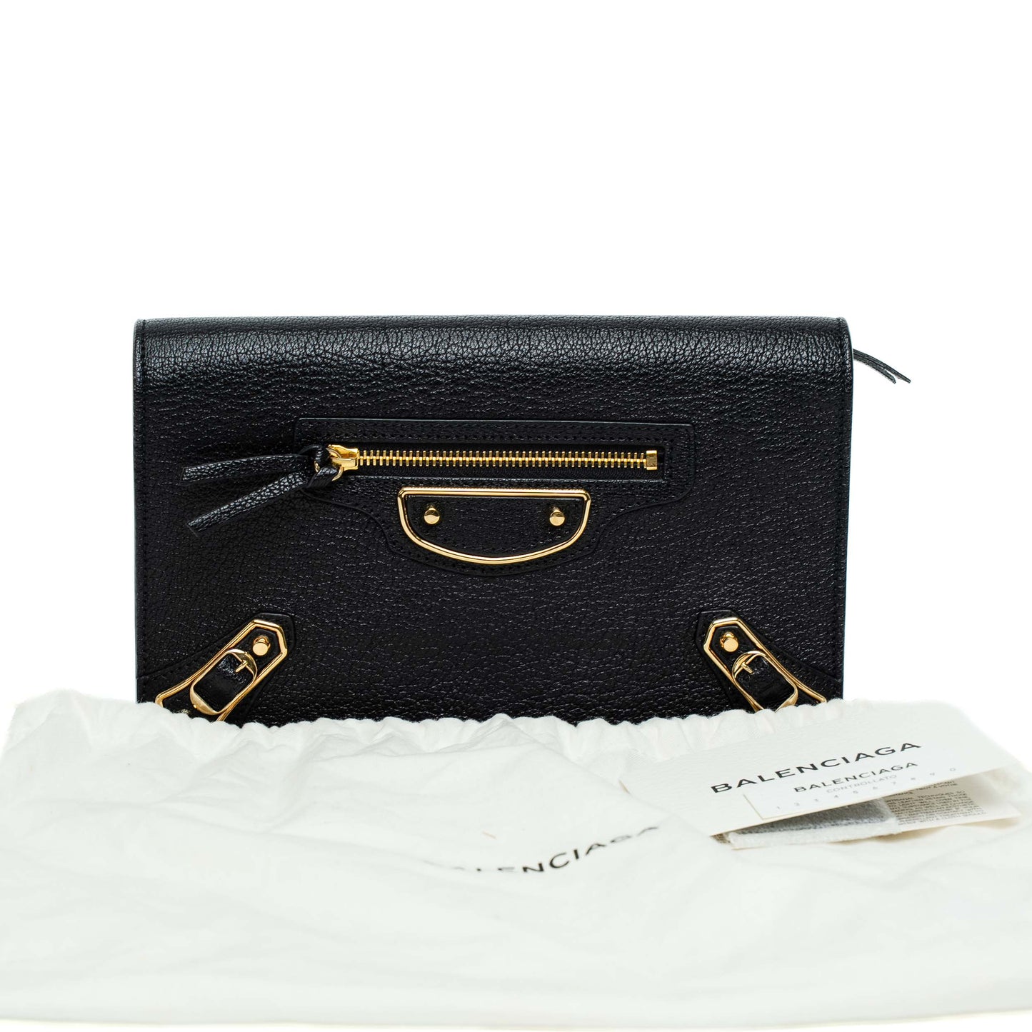 Balenciaga Metallic Edge Black Leather Chain Wallet