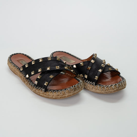 Valentino Garavani Rockstud Black Criss Cross Espadrille Sandals
