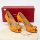 Salvatore Ferragamo Orange Patent Vara Bow Flats
