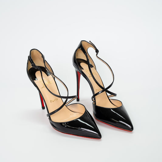 Christian Louboutin Black Patent Cross Blake Heels