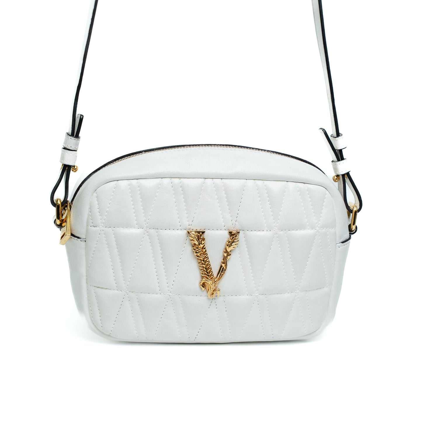 Versace White Quilted Leather Camera Crossbody Bag