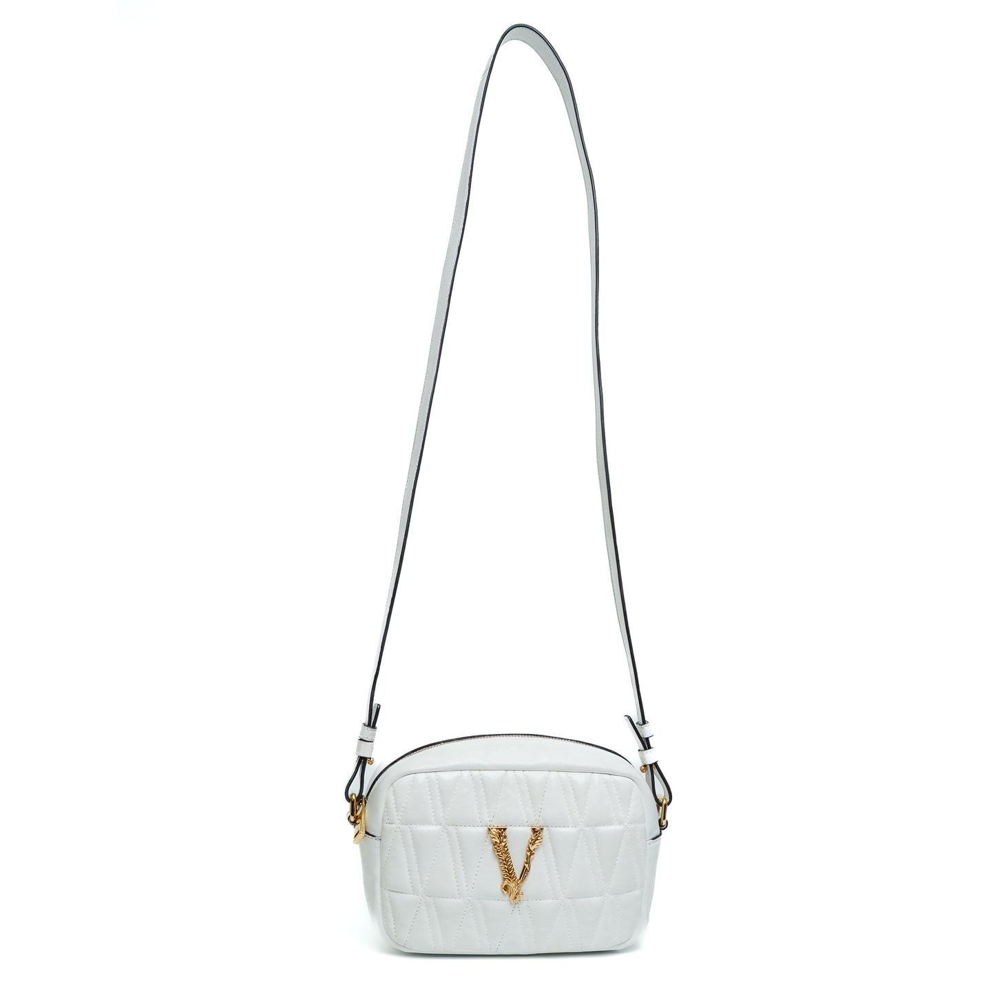 Versace White Quilted Leather Camera Crossbody Bag