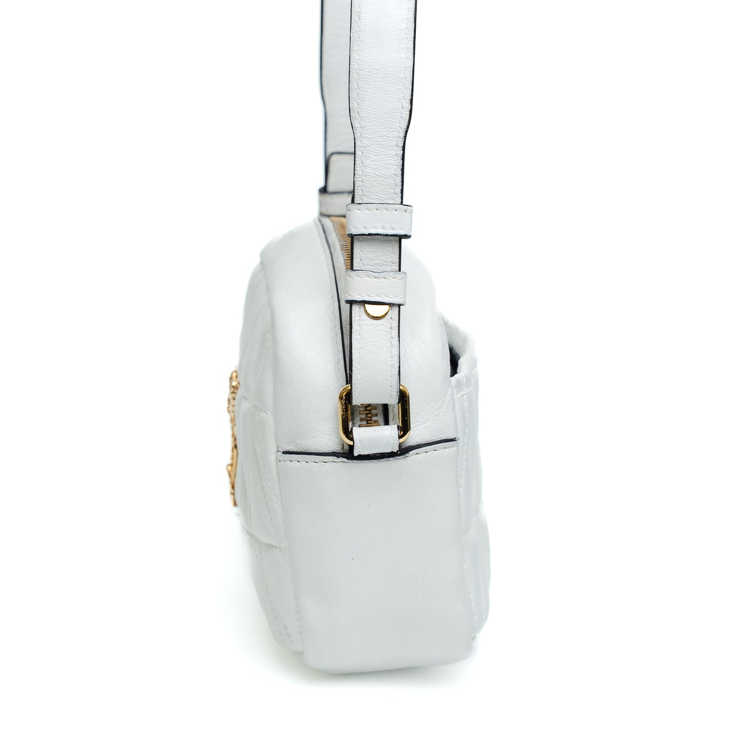 Versace White Quilted Leather Camera Crossbody Bag