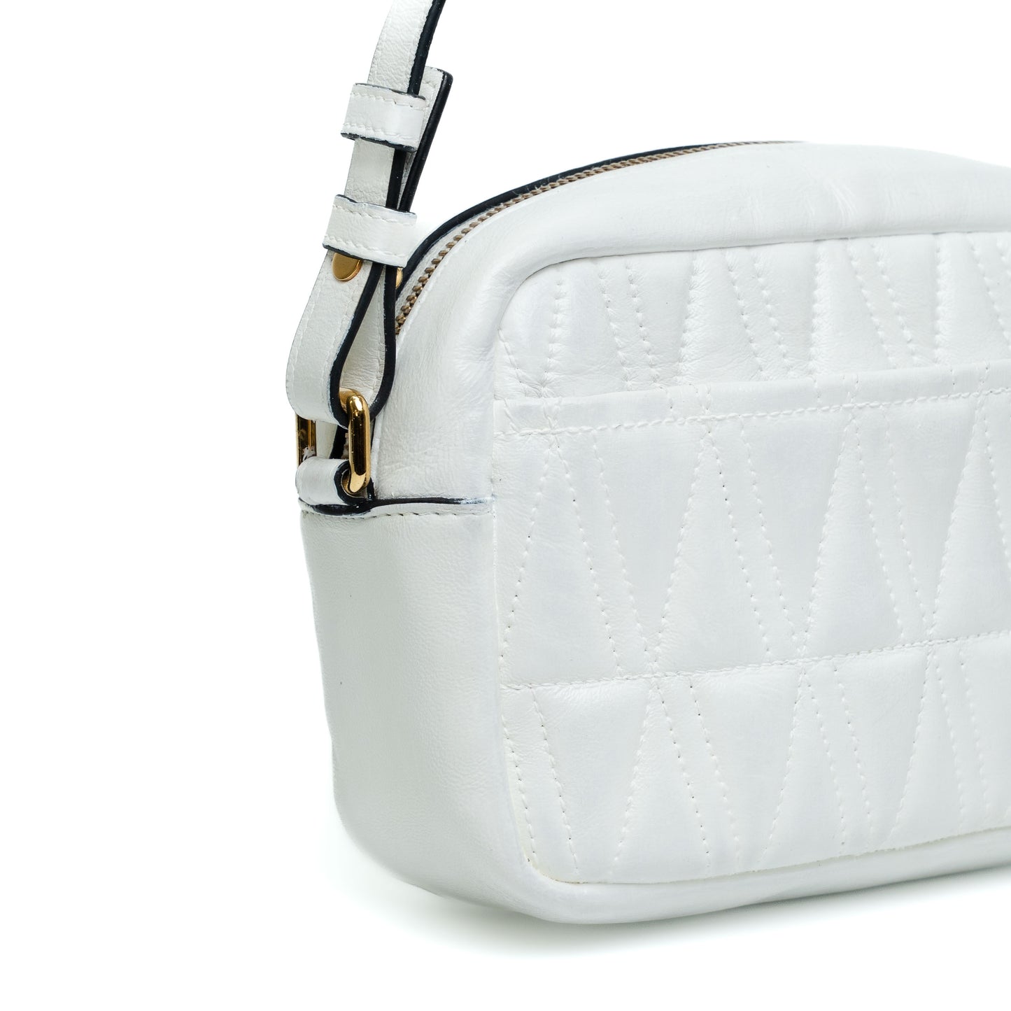 Versace White Quilted Leather Camera Crossbody Bag