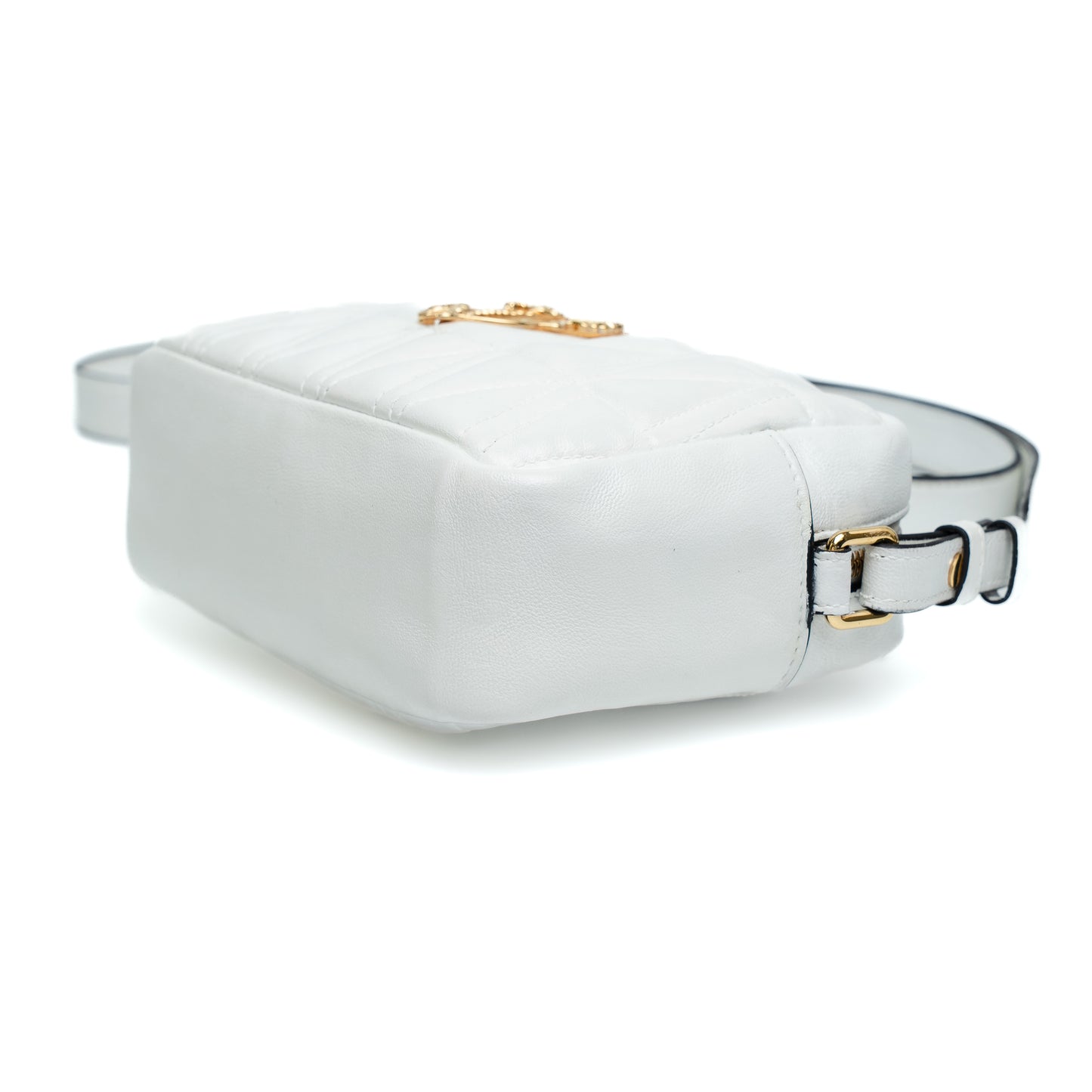 Versace White Quilted Leather Camera Crossbody Bag