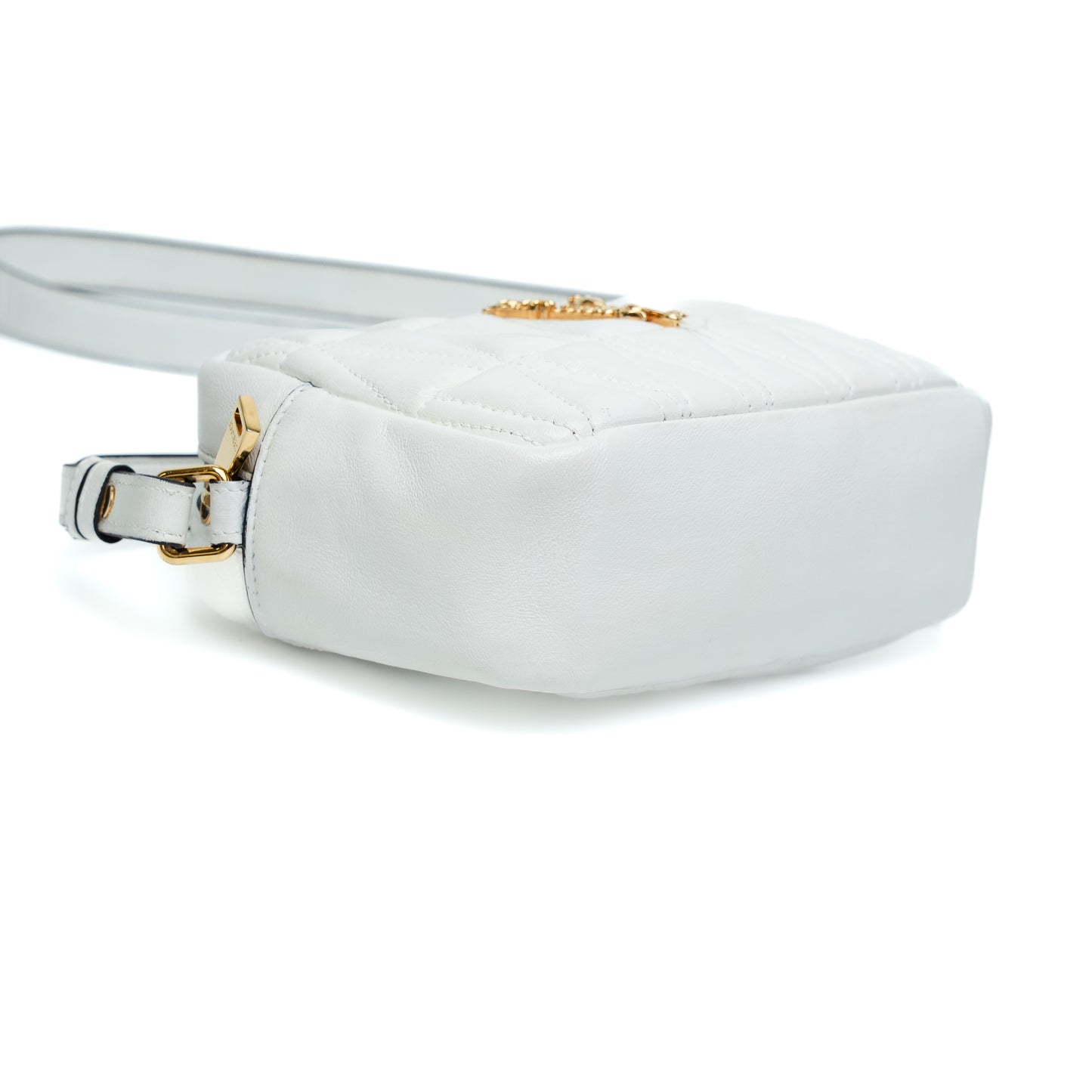 Versace White Quilted Leather Camera Crossbody Bag