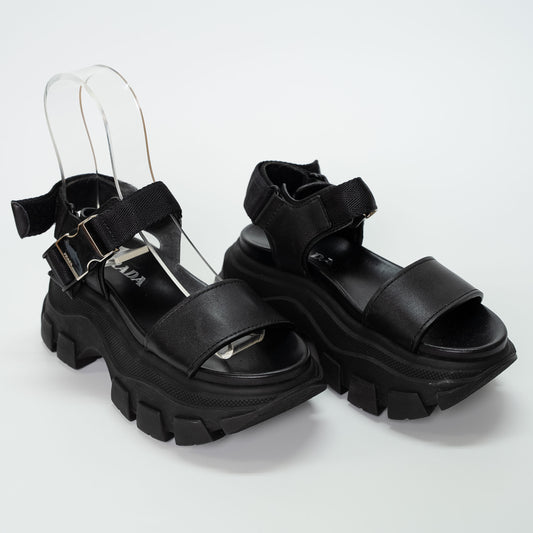 Prada Black Leather Platform Sandals