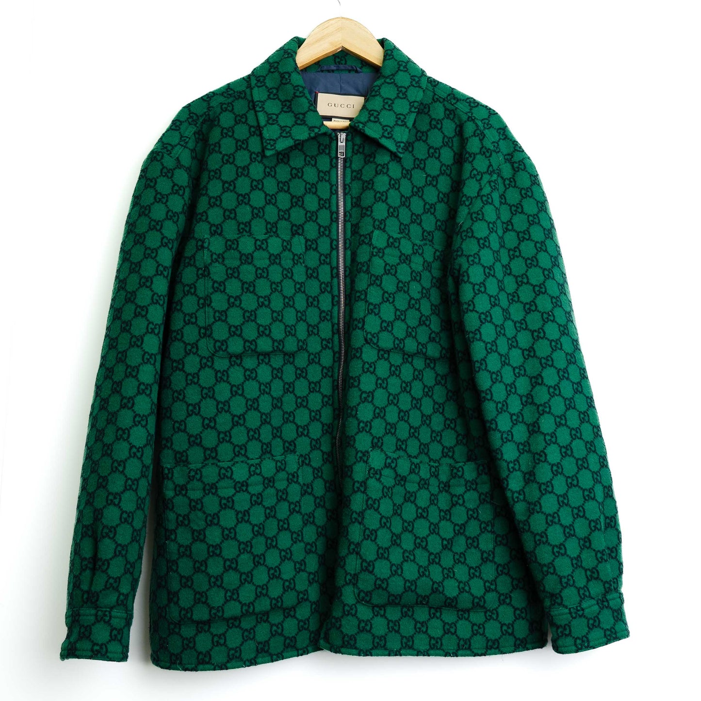 Gucci GG Wool Green Navy Size 50 Jacket