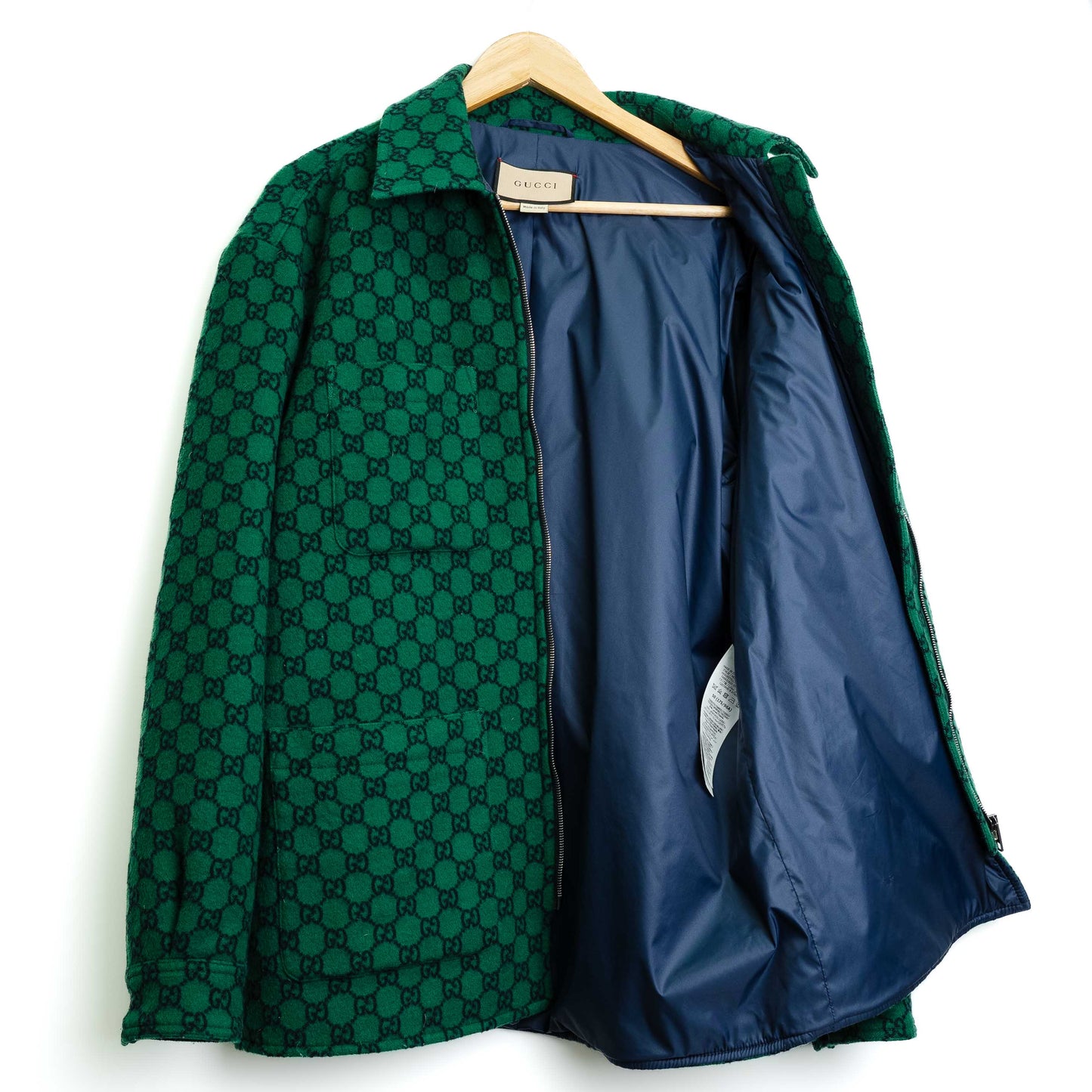 Gucci GG Wool Green Navy Size 50 Jacket