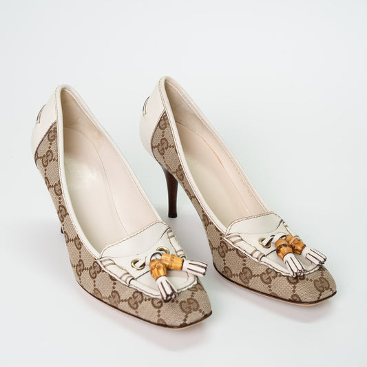 Gucci GG Canvas Bamboo Tassel Heels
