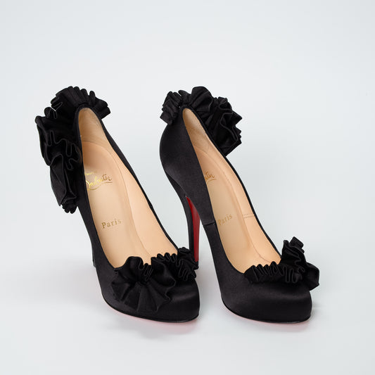 Christian Louboutin Escandria Veneneuse 120 Black Satin Heels